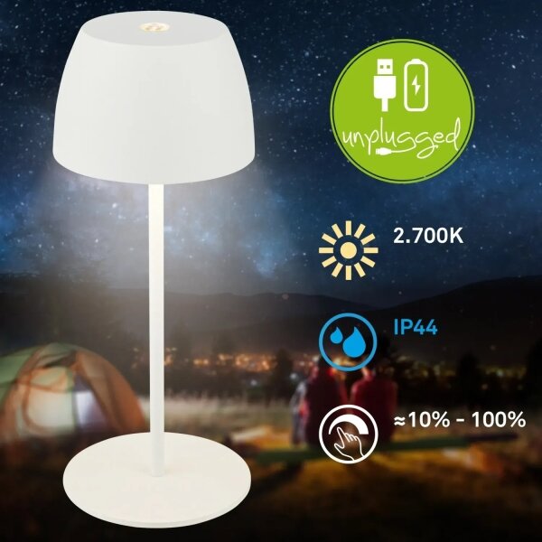 Briloner - MINI LED настолна лампа за външна употреба, димируема, презареждаема, сензорна, LED/2,5W/5V IP44 1800 mAh бяла