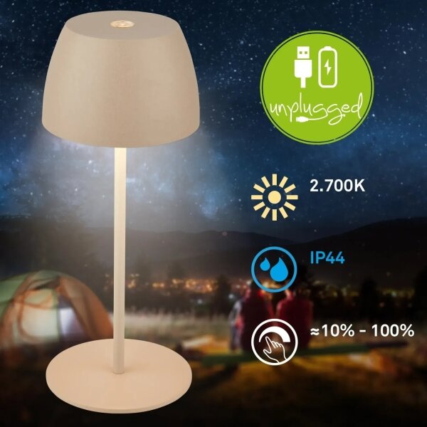 Briloner - LED димируема, презареждаема, сензорна външна настолна лампа MINI LED/2,5W/5V IP44 1800 mAh бежова