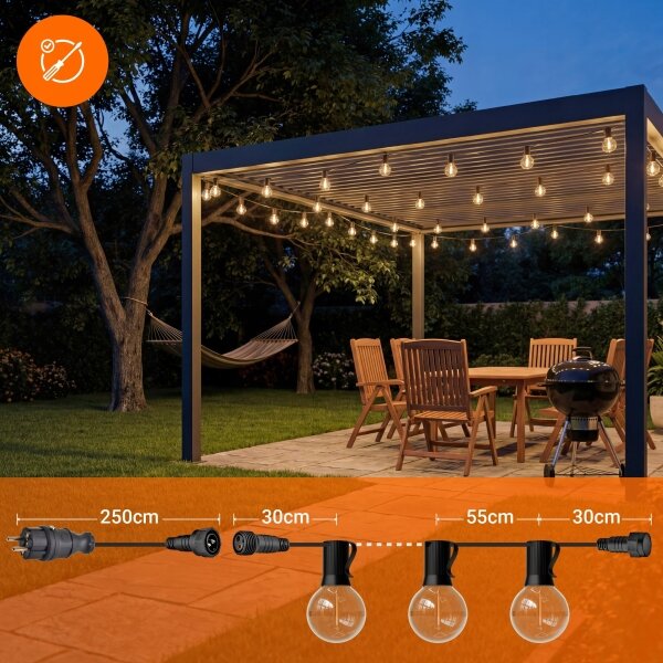 LED външен декоративен гирлянд 36xE12/1W/230V 22,35 m IP65 черен