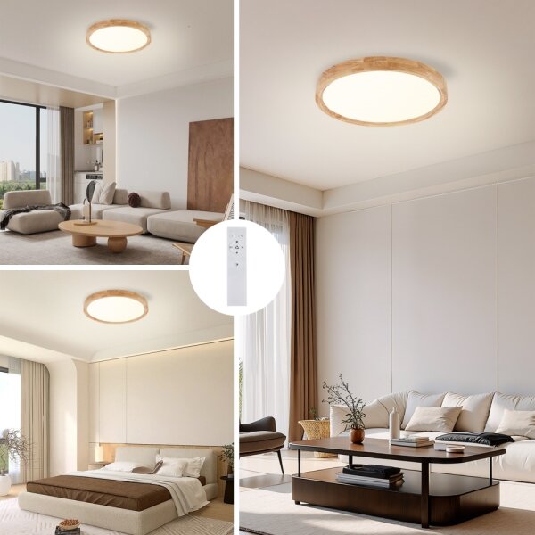 Brilagi - Димируемо LED осветително тяло WOODROUND LED/30W/230V 3000-6000K Ø 40 см + дистанционно управление