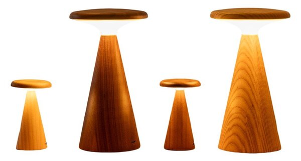 LED настолна лампа в тъмно естествен цвят с дървен абажур (височина 14 cm) Sylva – Gingko