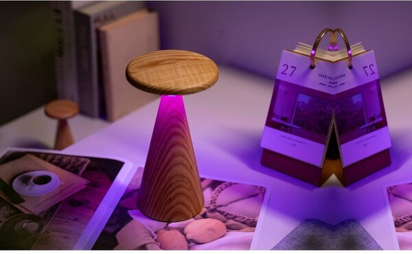 LED настолна лампа в естествен цвят с дървен абажур (височина 21 cm) Sylva – Gingko
