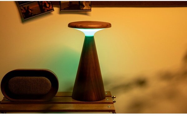 LED настолна лампа в тъмно естествен цвят с дървен абажур (височина 21 cm) Sylva – Gingko