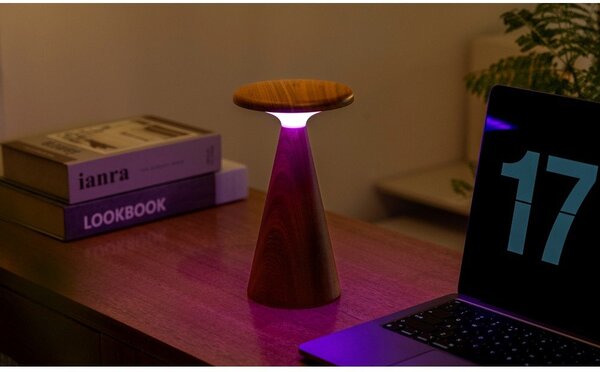 LED настолна лампа в тъмно естествен цвят с дървен абажур (височина 21 cm) Sylva – Gingko