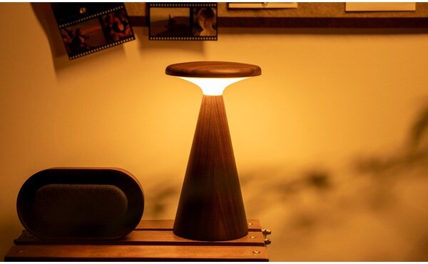 LED настолна лампа в тъмно естествен цвят с дървен абажур (височина 21 cm) Sylva – Gingko