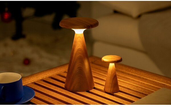 LED настолна лампа в тъмно естествен цвят с дървен абажур (височина 14 cm) Sylva – Gingko