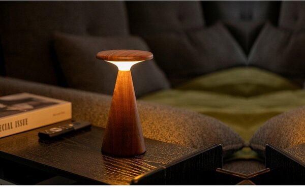 LED настолна лампа в тъмно естествен цвят с дървен абажур (височина 21 cm) Sylva – Gingko