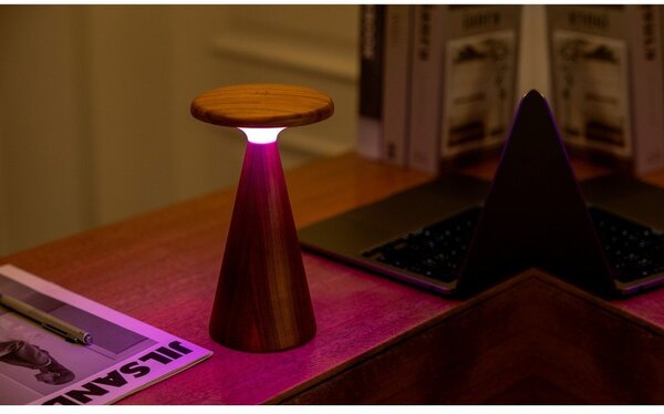 LED настолна лампа в тъмно естествен цвят с дървен абажур (височина 21 cm) Sylva – Gingko