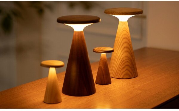 LED настолна лампа в тъмно естествен цвят с дървен абажур (височина 14 cm) Sylva – Gingko