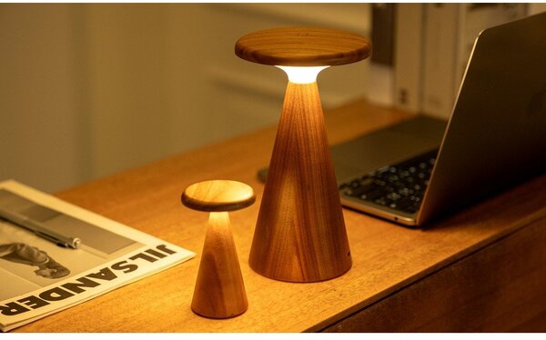 LED настолна лампа в тъмно естествен цвят с дървен абажур (височина 14 cm) Sylva – Gingko