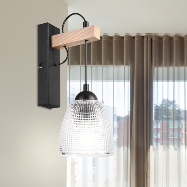 Настенна лампа LEANDRA 1xE27/15W/230V дъб/черно