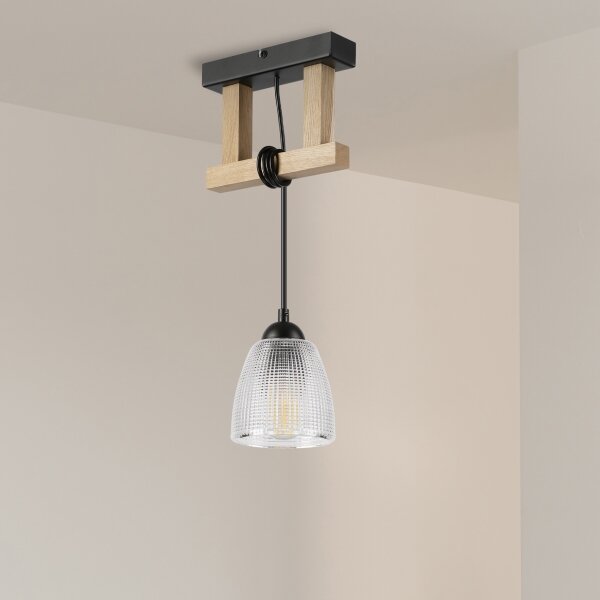Полилей на кабел LEANDRA 1xE27/15W/230V дъб/черно