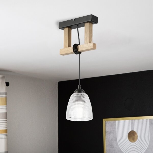 Полилей на кабел LEANDRA 1xE27/15W/230V дъб/черно