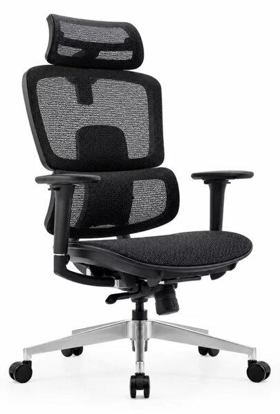 Ергономичен стол Ergo Breeze, с 4D облегалка за глава и синхронен механизъм - W720×D665×H1200-1260mm, черен