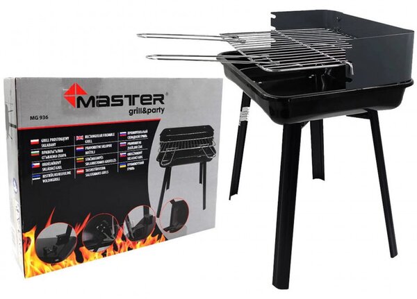 Барбекю на дървени въглища Master Grill & Party MG936, Регулируема решетка, Сгъваемо, Черен