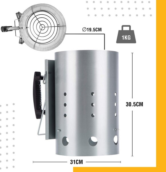 Уред за разпалване на барбекю Master Grill & Party MG118, Подходящ за дървени въглища и брикети, Топлоизолирана дръжка, Стомана, Сребрист