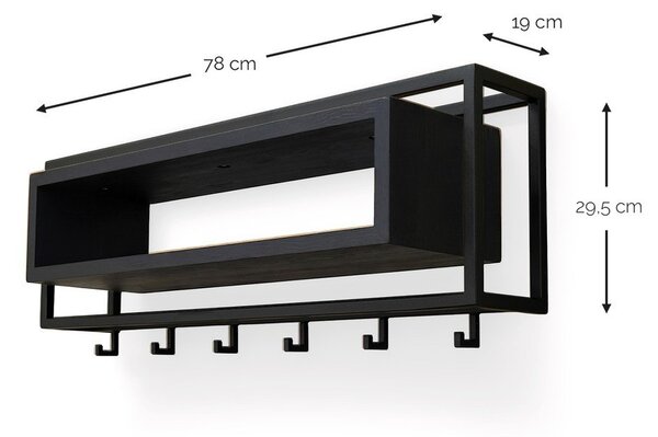 Черна стенна закачалка от масивен дъб с рафт 78 cm School – Spinder Design