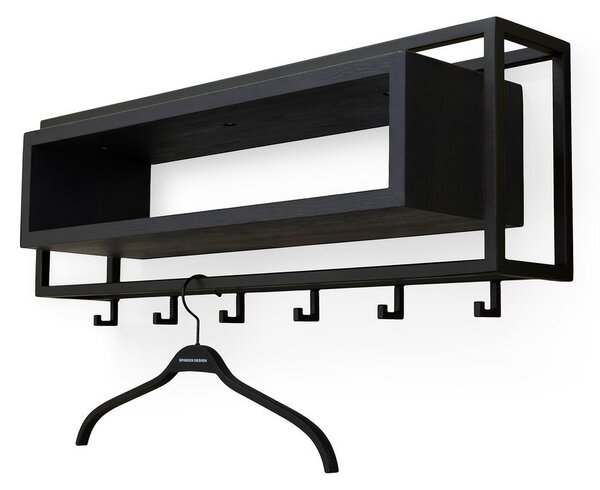 Черна стенна закачалка от масивен дъб с рафт 78 cm School – Spinder Design