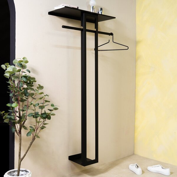 Черна стоманена стенна закачалка с рафт 70 cm Luno Large – Spinder Design