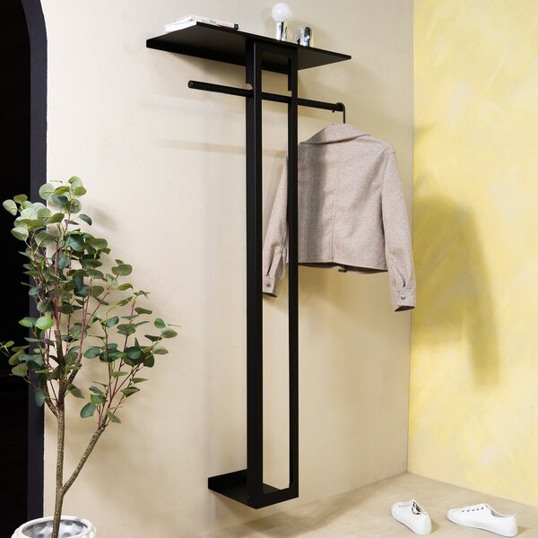 Черна стоманена стенна закачалка с рафт 70 cm Luno Large – Spinder Design