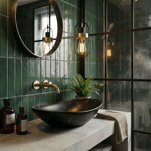 Умивалник за плот Rea Royal 60 Black Marble Mat