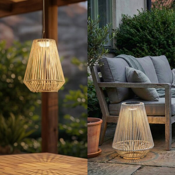Lindby LED-слънчева висяща лампа Austas, бежова, Ø 32 см, USB, IP54, Затъмняване, Бежов, Пластмаса, Модерен