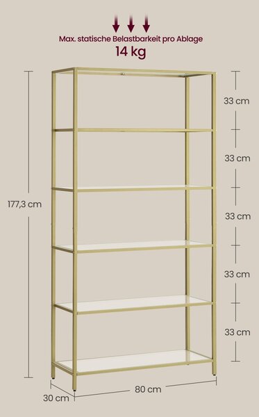 Библиотека Vasagle златна 80x30x176.5 см
