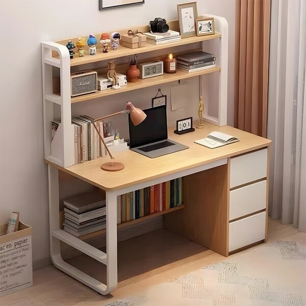 Бюро с рафтове Soco MDF натурален - бял 120x50x144см