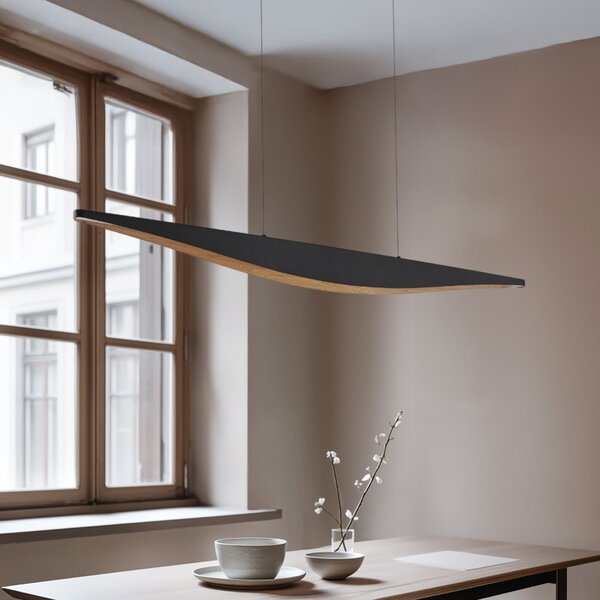 Lucande LED висяща лампа Clavit, черна, 140 cm, с регулиране на яркостта, Затъмняване, Черен, Дневна/трапезария, Метал, Модерен