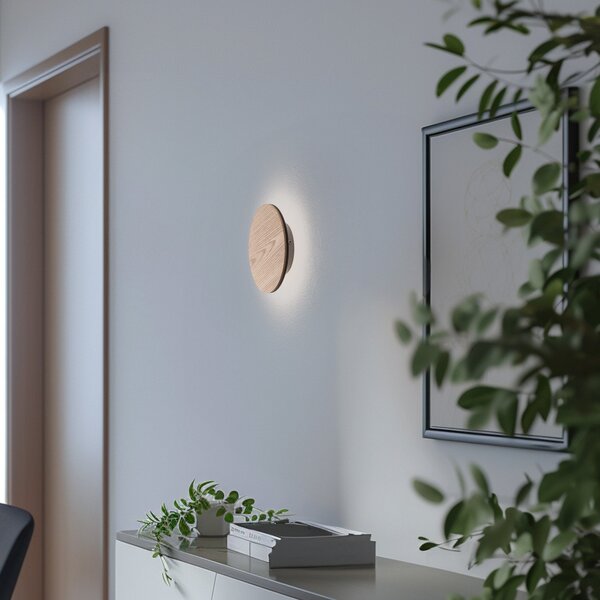 Argon Orios LED стенна лампа, дърво, Ø 20 cm, индиректно разпределение, Дърво, Дневна/трапезария, Дървесина, Модерен