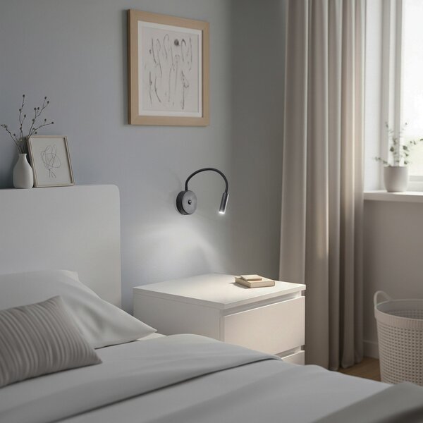 TK Lighting Стена лампа Lagos USB, 27 см, черна, за четене, G9, Черен, спалня, Метал, Модерен, Стенна розетка отдолу