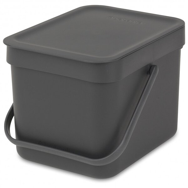 Кош за разделно събиране на боклук Brabantia Sort&Go 648974, 6 л, Дръжка, Възможност за стенен монтаж, Тъмносив