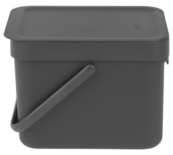 Кош за разделно събиране на боклук Brabantia Sort&Go 648974, 6 л, Дръжка, Възможност за стенен монтаж, Тъмносив