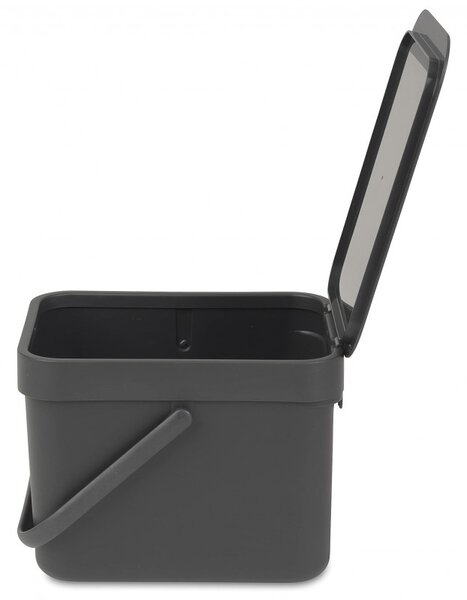 Кош за разделно събиране на боклук Brabantia Sort&Go 648974, 6 л, Дръжка, Възможност за стенен монтаж, Тъмносив
