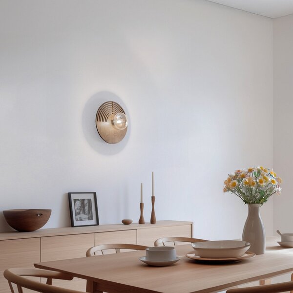 TK Lighting Стенна лампа Lunar, бяла/цвят на дърво, Ø 30 cm, G9, Затъмняване, Дърво, Дневна/трапезария, Дървесина, Модерен