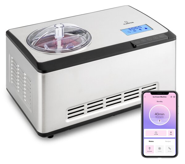Klarstein Dolce Bacio Smart, машина за сладолед, машина за кисело мляко, компресор, 2 литра, WiFi, сензорен екран, неръждаема стомана