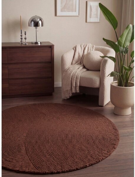 Ръчно изработен вълнен кръгъл килим в тухлен цвят ø 120 cm Calmio – Hanse Home