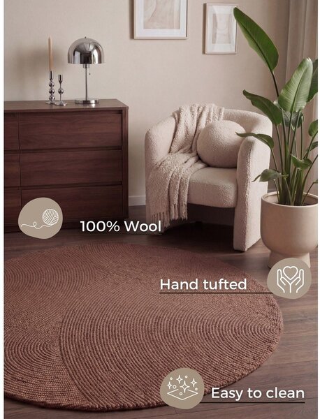 Теракотен ръчно изработен вълнен кръгъл килим ø 120 cm Calmio – Hanse Home
