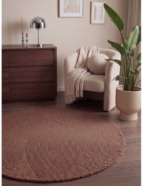 Теракотен ръчно изработен вълнен кръгъл килим ø 120 cm Calmio – Hanse Home