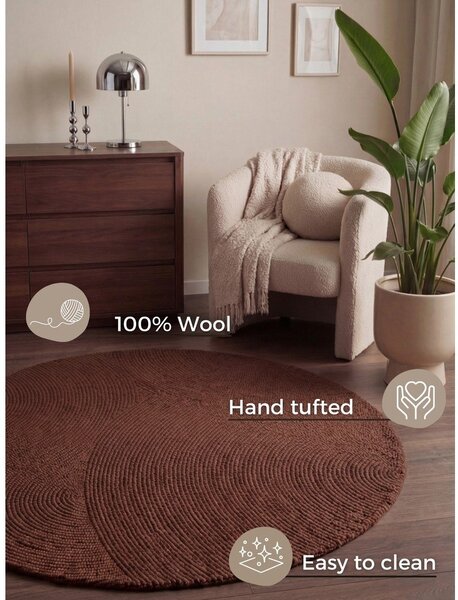 Ръчно изработен вълнен кръгъл килим в тухлен цвят ø 120 cm Calmio – Hanse Home