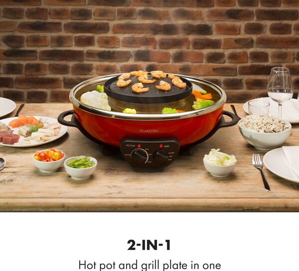 Klarstein Szechuan, hot pot и тава за грил, вместимост 5 l, 1350 W, 600 W, червен