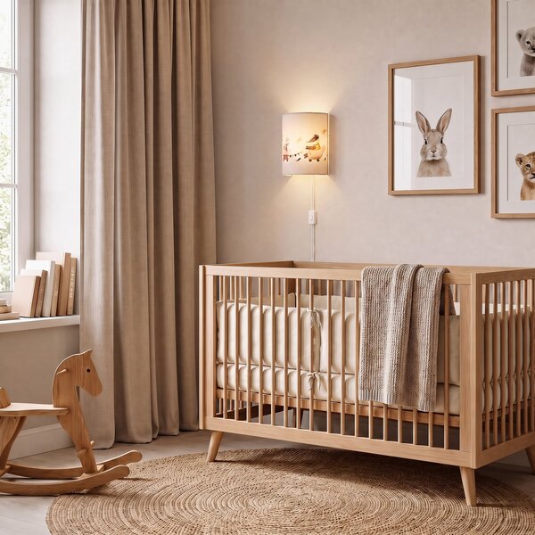 Duolla Детска стенна лампа „Kids Print“, бяла/цветна, 24 см, с щепсел, от текстил, Многоцветен, Детска стая, Плат / текстил