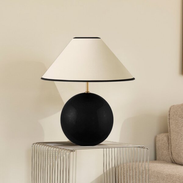 Globen Lighting Настолна лампа IRIS, бежова/черна, височина 39 cm, Бежов, Дневна/трапезария, Плат / текстил, Винтидж
