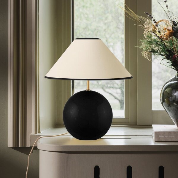 Globen Lighting Настолна лампа IRIS, бежова/черна, височина 39 cm, Бежов, Дневна/трапезария, Плат / текстил, Винтидж