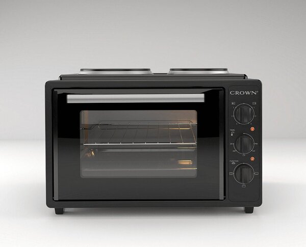 Мини готварска печка Crown CMO-355BF, 35л. обем, 2 нагревателни зони, черна