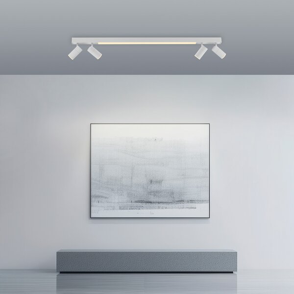 PURE LED таванска лампа Lines, 120 cm, бяла, CCT, дистанционно управление, Затъмняване, Бял, Дневна/трапезария, Метал, Модерен