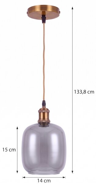 BRILAGI -LED подвесен полилей на кабел RETRO GLASS 1xE27/60W/230V Ø 14cm златист/димно сив
