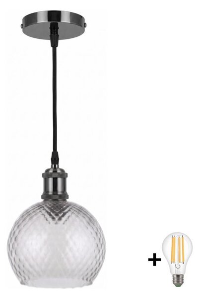 BRILAGI - LED полилей на кабел RETRO GLASS 1xE27/60W/230V Ø 25 cm черен/димно сив