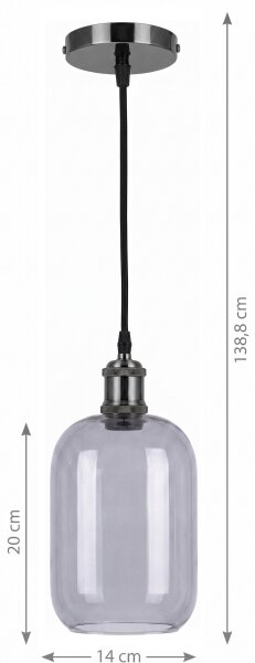 BRILAGI -LED полилей на кабел RETRO GLASS 1xE27/60W/230V Ø 14 cm черен/димно сив