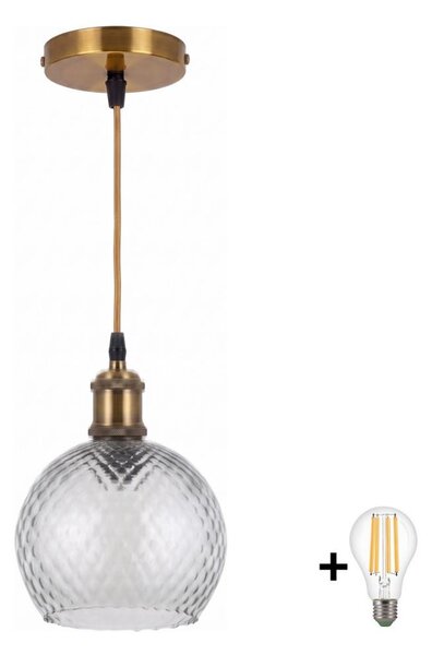 BRILAGI - LED полилей на кабел RETRO GLASS 1xE27/60W/230V Ø 25 cm златист/димно сив